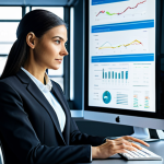 A professional female business leader in a modest, modern business suit, seated at a sleek, glass-top desk in a sunlit, high-tech office. She is looking confidently at a holographic display showing a real-time analytics dashboard of optimized logistics flows, with data visualizations of routes and warehouse operations. In the background, through a large window, a futuristic, automated warehouse is visible, featuring robotic arms handling packages with precision. The scene emphasizes strategic control and peace of mind. Fully clothed, appropriate attire, modest clothing, safe for work, appropriate content, professional, perfect anatomy, correct proportions, natural pose, well-formed hands, proper finger count, natural body proportions, high-quality photograph, realistic lighting, sharp focus.
