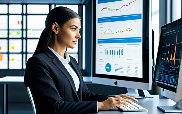 A professional female business leader in a modest, modern business suit, seated at a sleek, glass-top desk in a sunlit, high-tech office. She is looking confidently at a holographic display showing a real-time analytics dashboard of optimized logistics flows, with data visualizations of routes and warehouse operations. In the background, through a large window, a futuristic, automated warehouse is visible, featuring robotic arms handling packages with precision. The scene emphasizes strategic control and peace of mind. Fully clothed, appropriate attire, modest clothing, safe for work, appropriate content, professional, perfect anatomy, correct proportions, natural pose, well-formed hands, proper finger count, natural body proportions, high-quality photograph, realistic lighting, sharp focus.